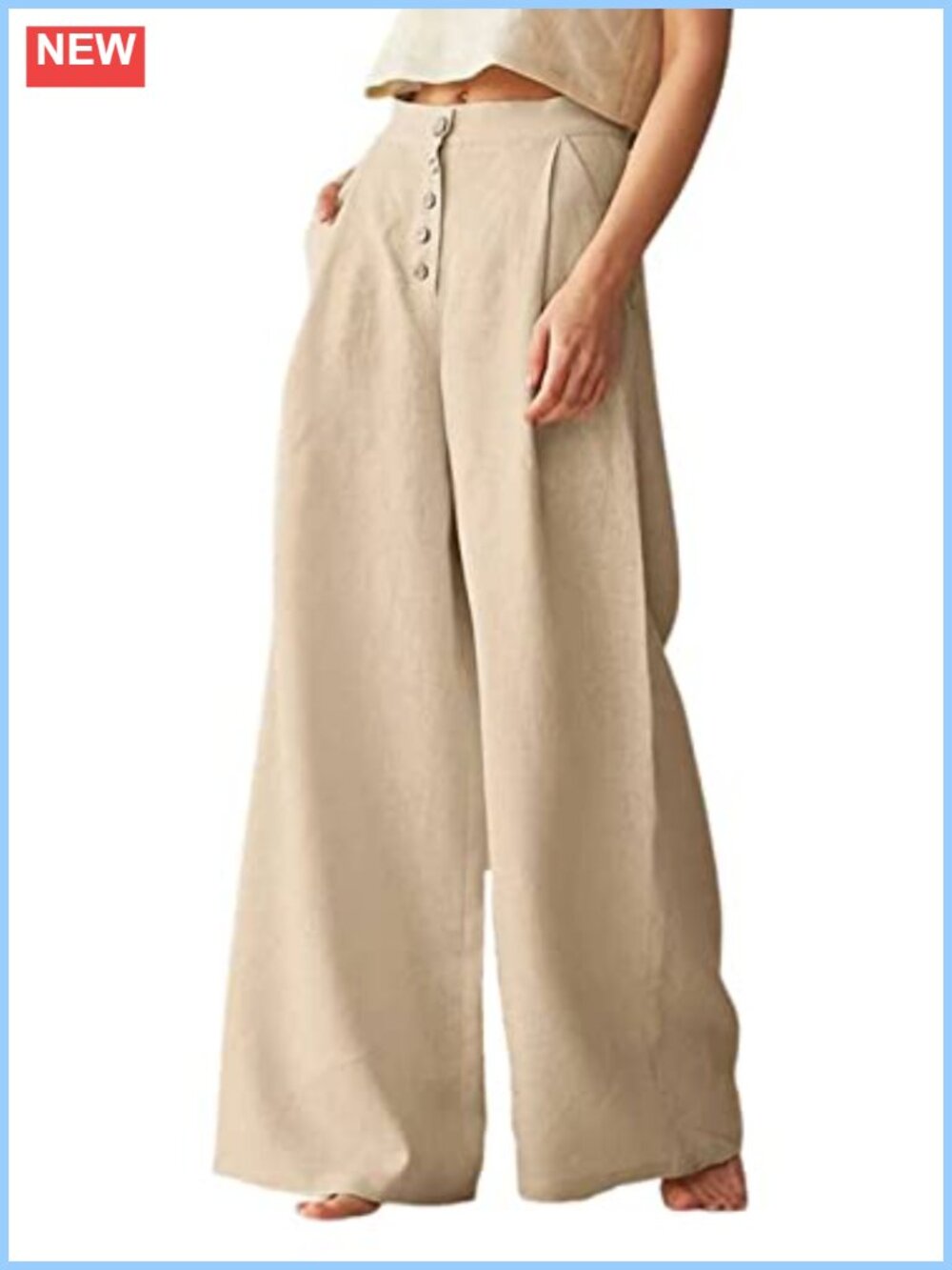 High Waist Wide Leg Cotton Linen Palazzo Pants with Pockets